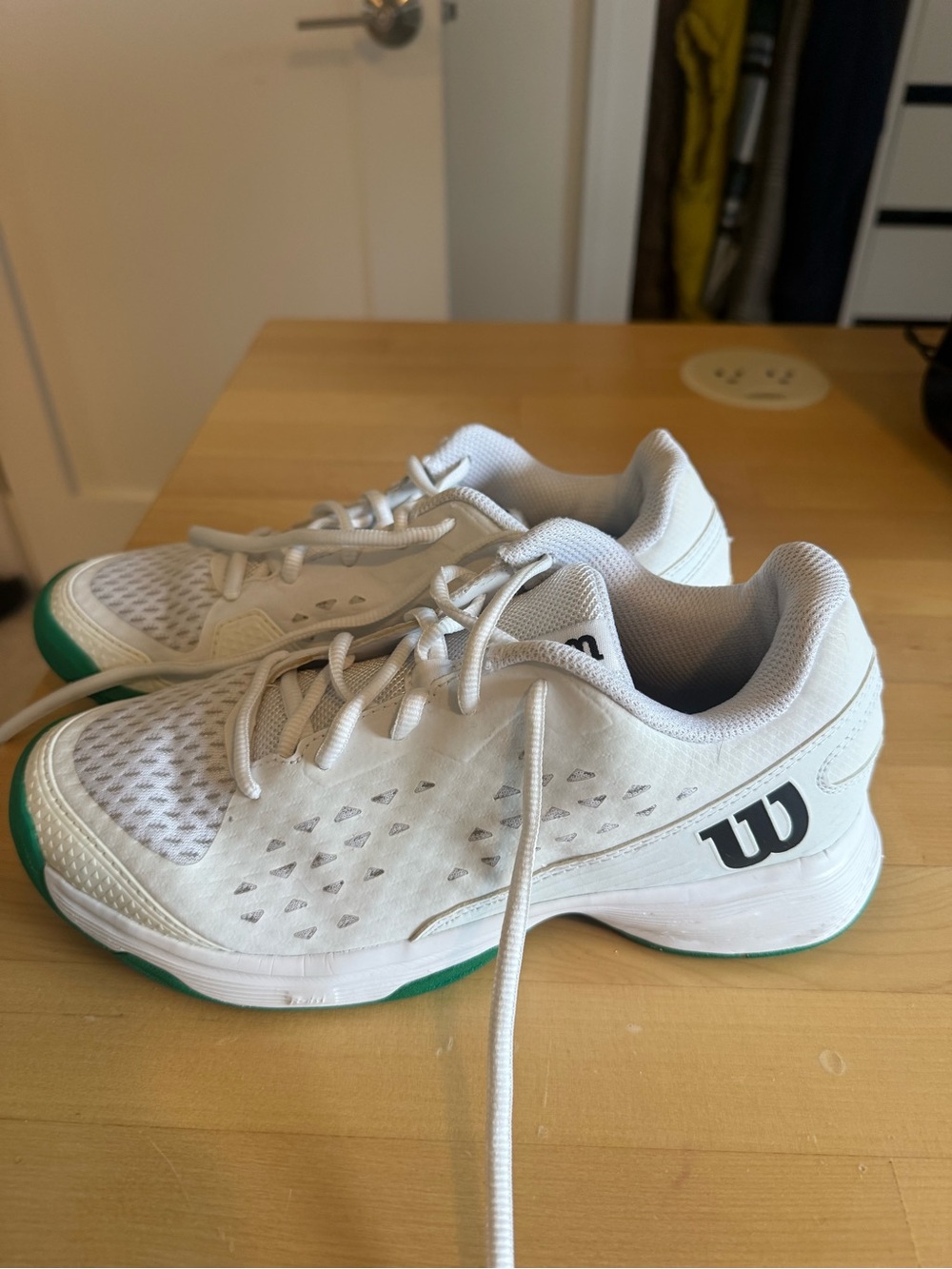 Wilson White Athletic Tennis Sneakers with green accents, size 5